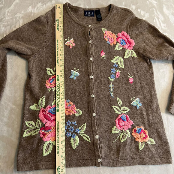 Crazy Horse Sweater Womens 1X Floral Silk Blend Cardigan Boho Cottage Hippie - Picture 9 of 10